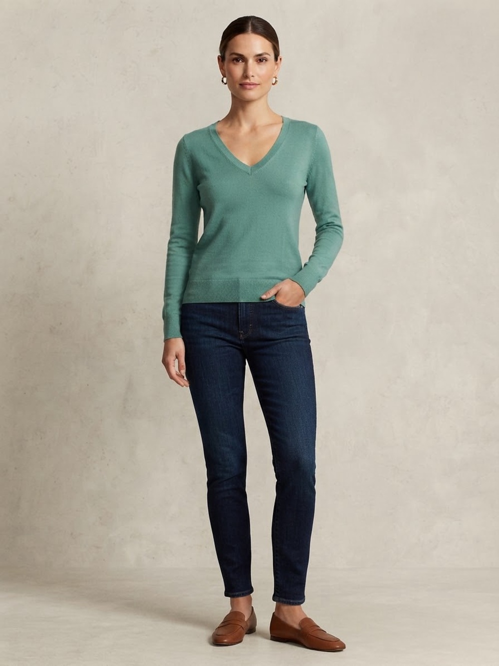 Ann Taylor V-Neck Sweater in Seafoam Green